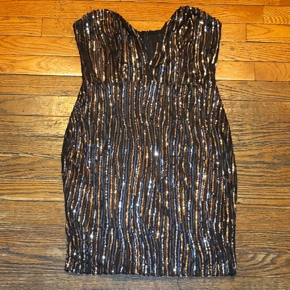 Black Sequin Strapless Dress - Picture 1 of 7